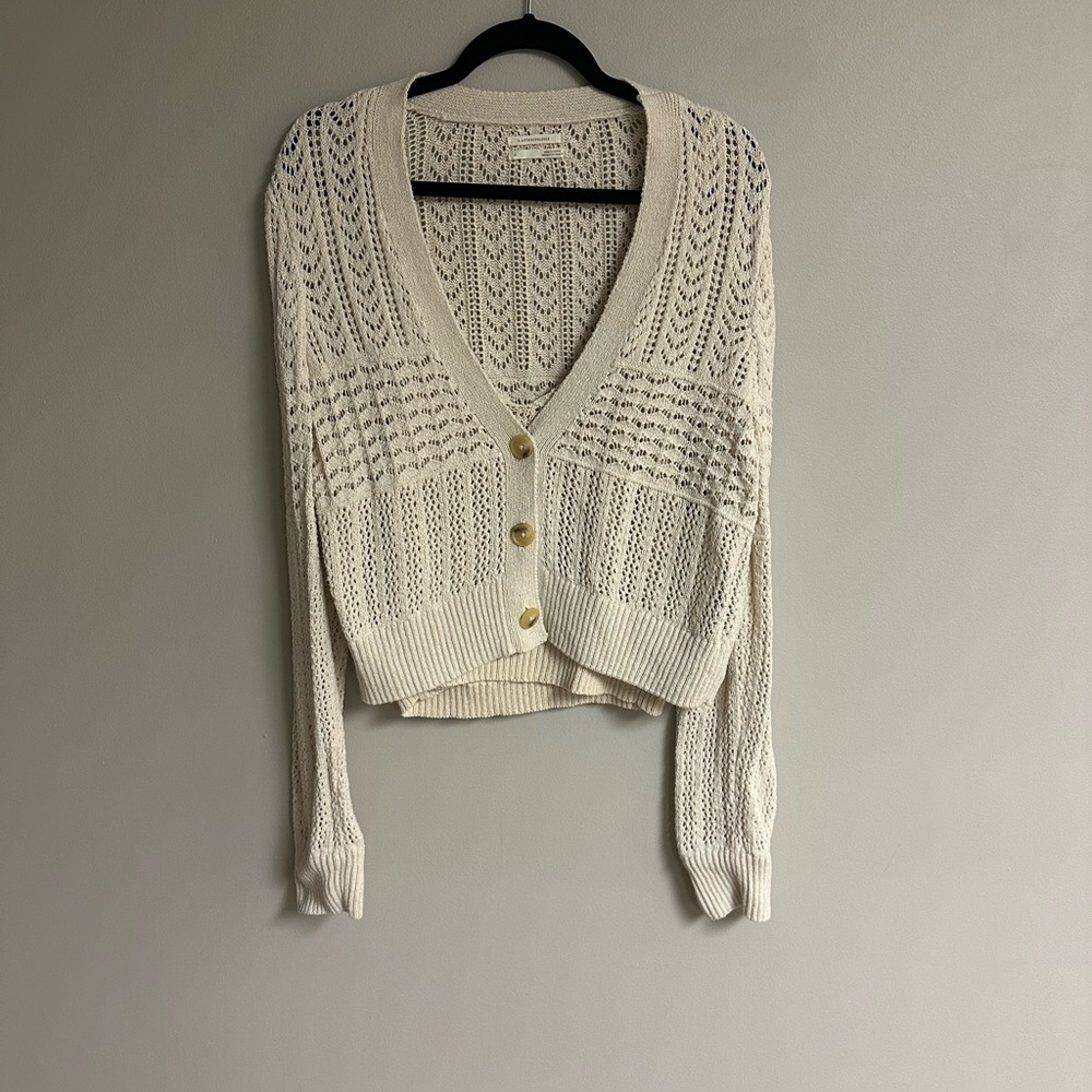 Anthropologie Women's Cream Knit Cropped Cardigan Sweater and Tank Set NWT